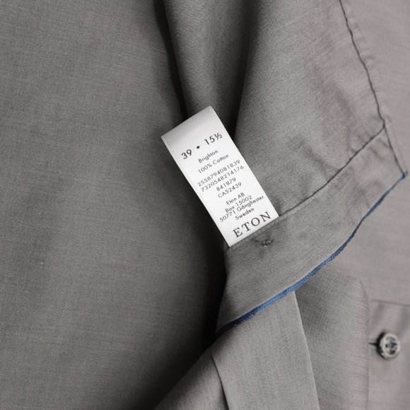 Eton Contemporary Button Front Dress Shirt Gray Men's Size 15.5 - 39 - Picture 7 of 7